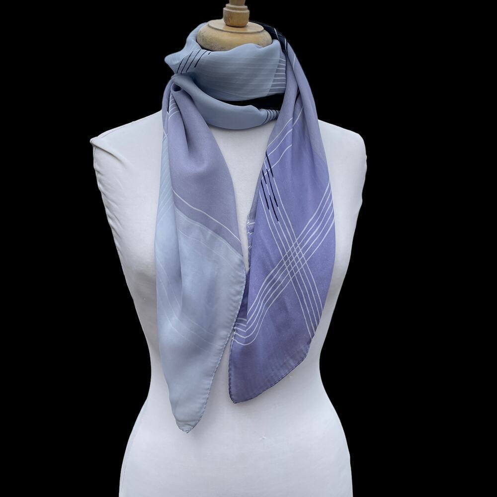 Halston Blue/Purple Geometric Pattern Signed Scarf - image 1